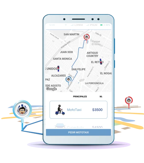 Captura histórica de Cuper con mapa y opción MotoTaxi